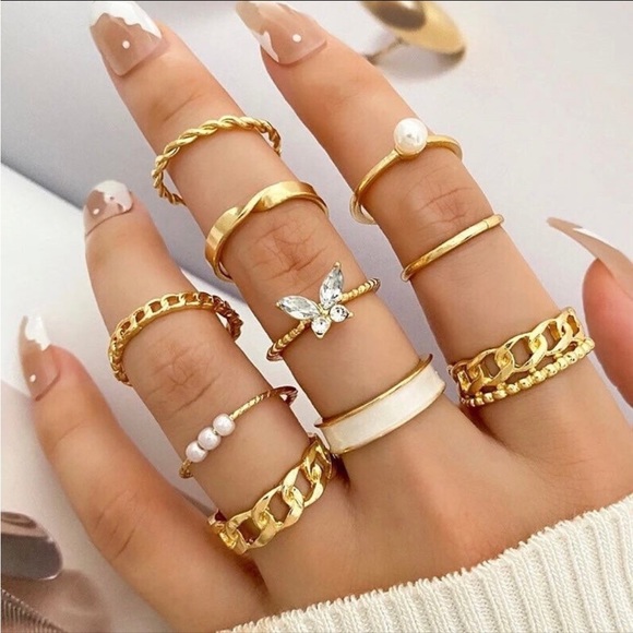 🔥 NEW Gold Chain/Pearl Ring Set 🔥 - Picture 2 of 2